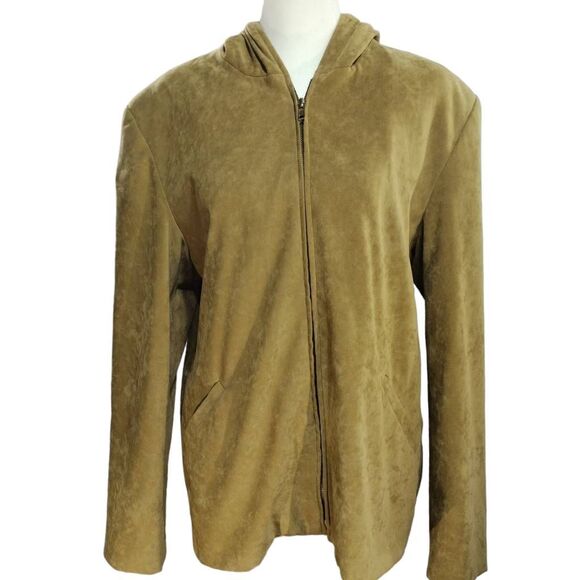 Vintage Focus 2000 by Charles Glueck Hooded Jacket 12 Tan Faux Suede Size 12 L - Picture 1 of 5